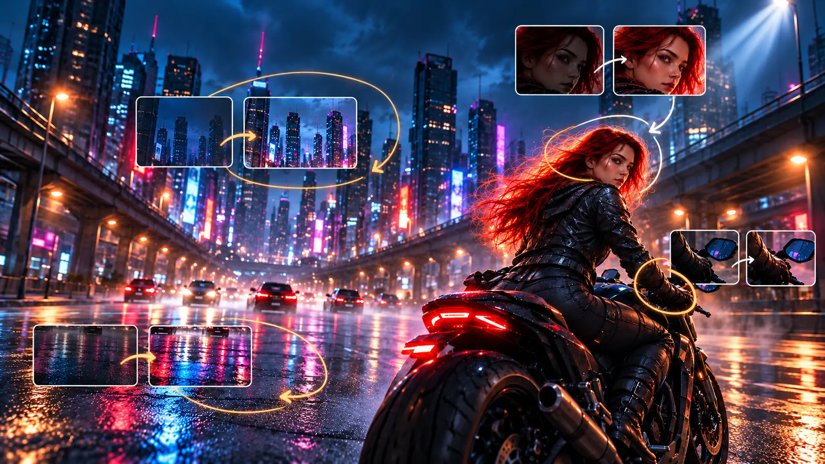 Rider draft marked with comparison details for lighting, background, and hand position